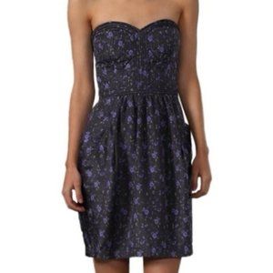 Rebecca Taylor Gray Silk Strapless Sweetheart Floral Size 4 Dress